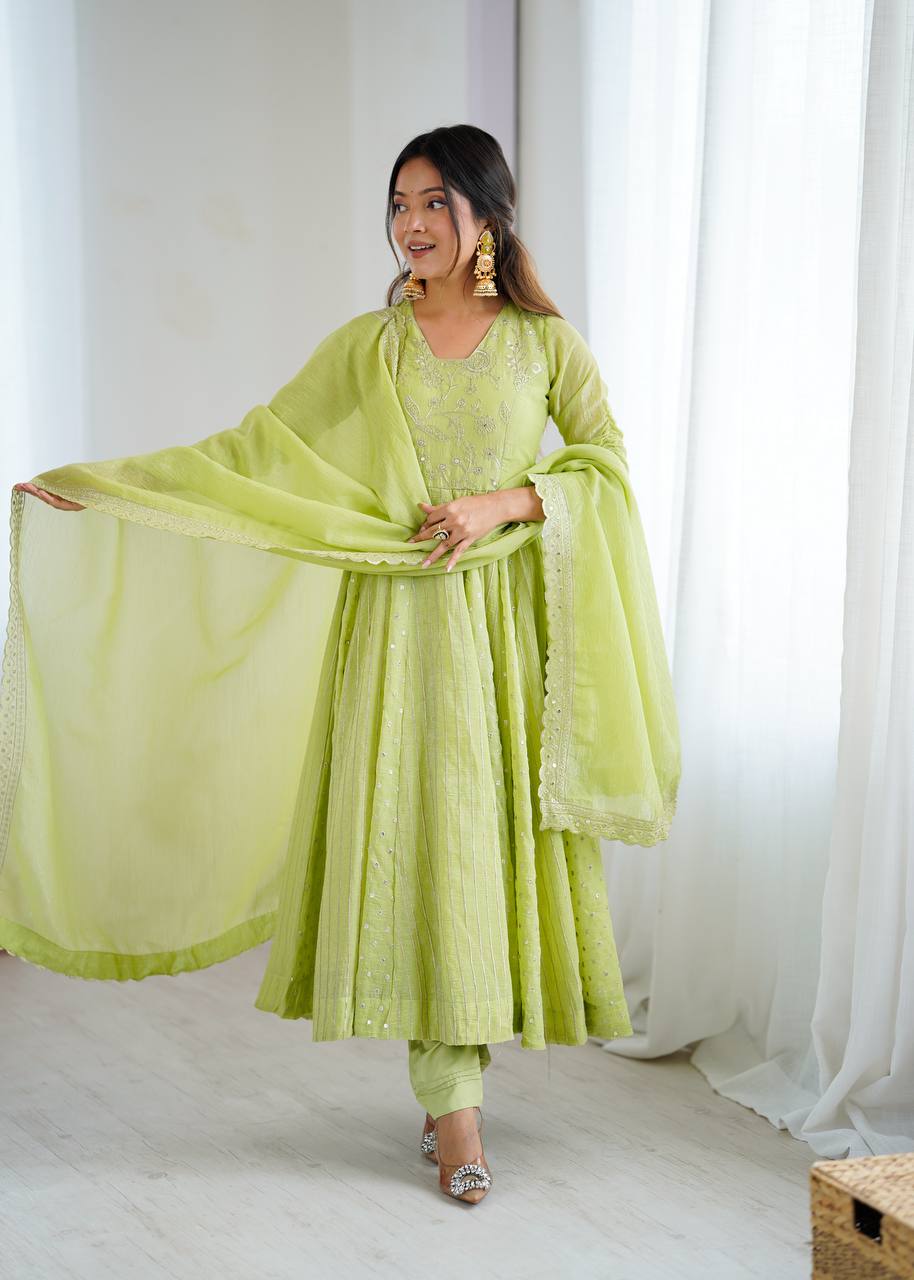 Stylish Light Green Festive Ethnic Anarkali Dress with Dupatta
