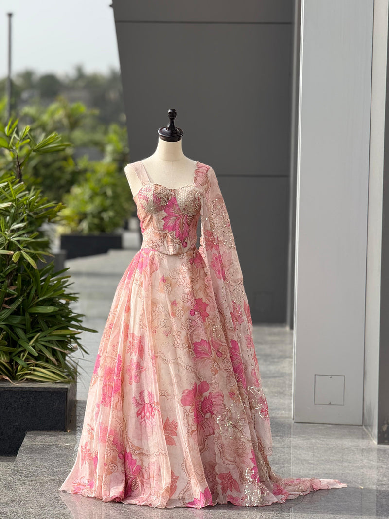 Ivory Floral Organza Silk Full Stitched Lehenga For Women | Wedding Outfits For Women