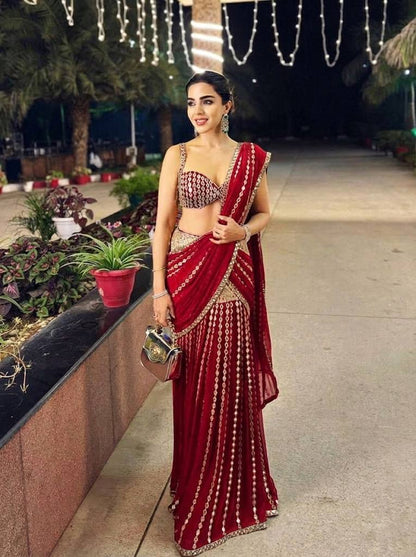 Wedding Wear Black Ready To Wear Mirror Work Saree in Faux Georgette | Ready To Wear Saree For Wedding
