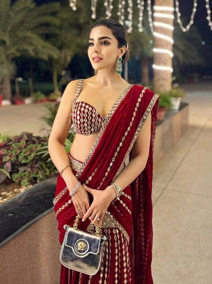 Wedding Wear Black Ready To Wear Mirror Work Saree in Faux Georgette | Ready To Wear Saree For Wedding