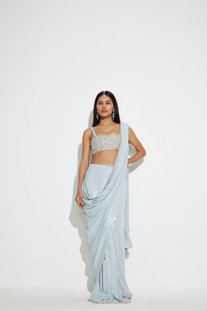 Icy Blue Ready To Wear Sequin Saree for Party & Reception | Ready To Wear Saree For Women