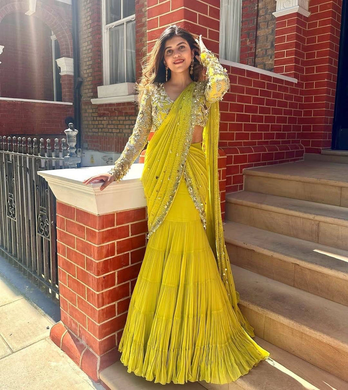 Fish Cut Ready To Wear Lehenga Saree for Weddings & Festive Occasions | Fish Cut Lehenga | Wedding Outfits For Women