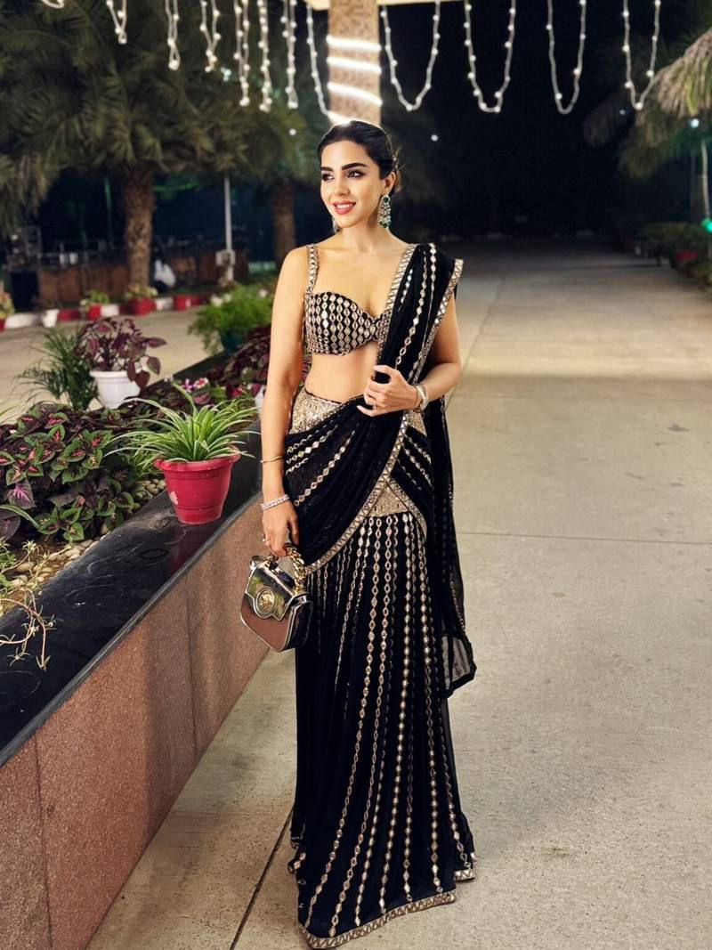 Wedding Wear Black Ready To Wear Mirror Work Saree in Faux Georgette | Ready To Wear Saree For Wedding