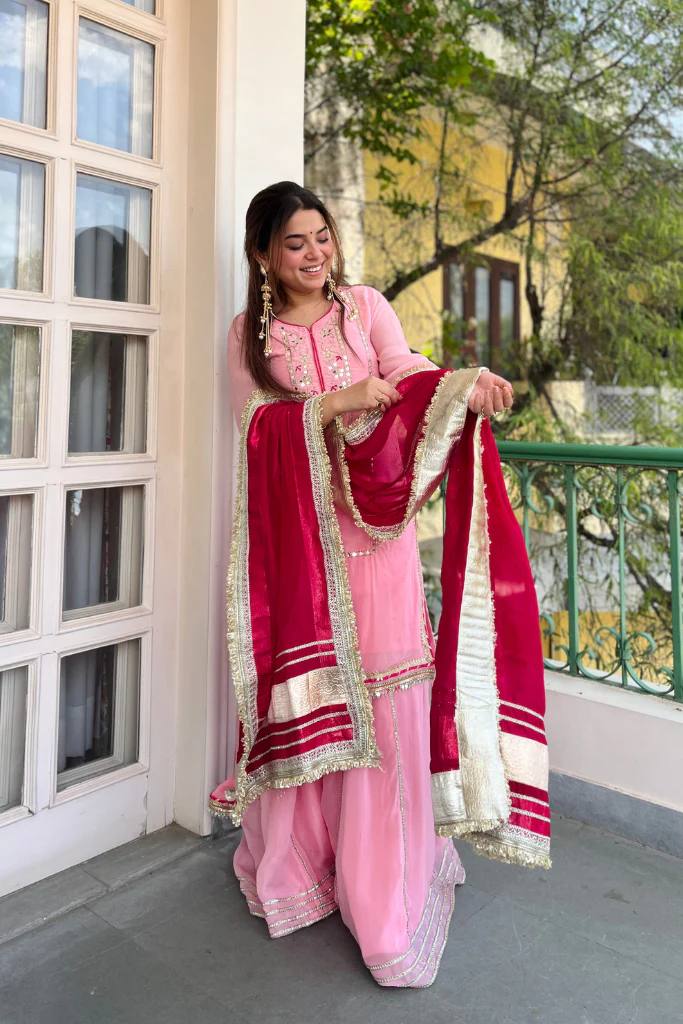Designer Sharara Suit Set with Dupatta | Premium Organza Silk & Faux Georgette Party Wear