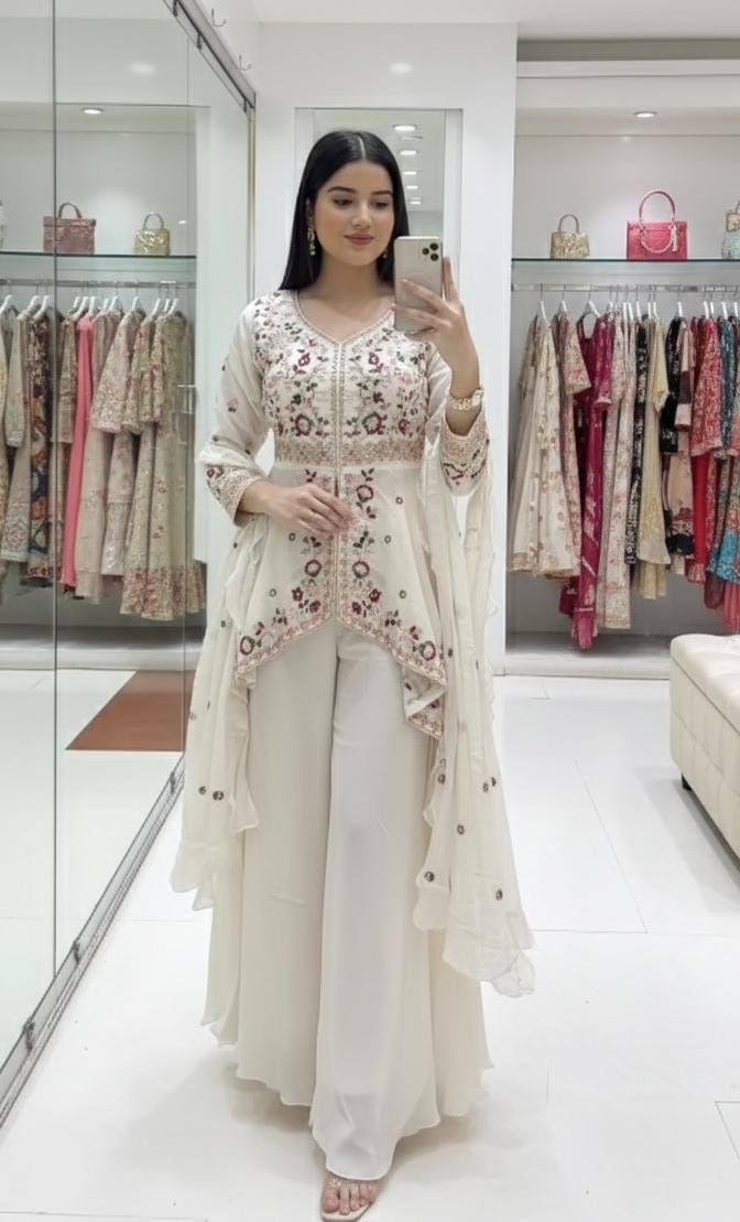 Designer Rangoli Silk Embroidered Sharara Suit Set with Dupatta |  Festive & Wedding Wear