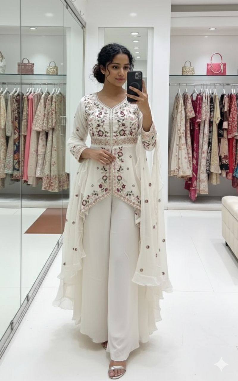 Designer Rangoli Silk Embroidered Sharara Suit Set with Dupatta |  Festive & Wedding Wear