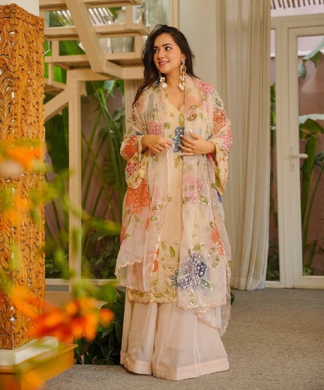 Premium Floral Organza Silk Sharara Set | Wedding Wear Collection