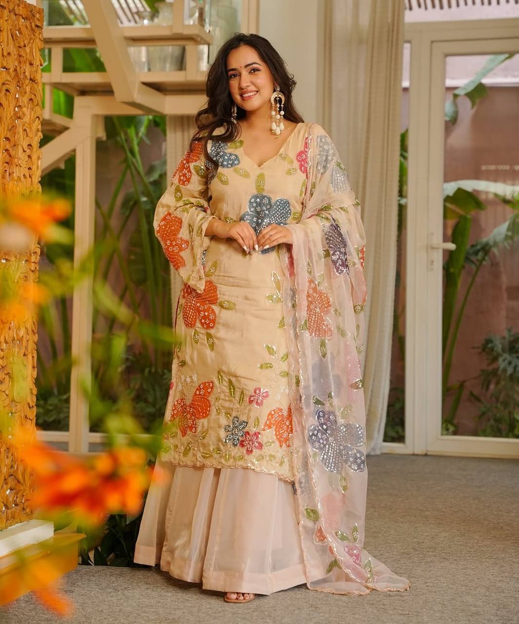 Premium Floral Organza Silk Sharara Set | Wedding Wear Collection
