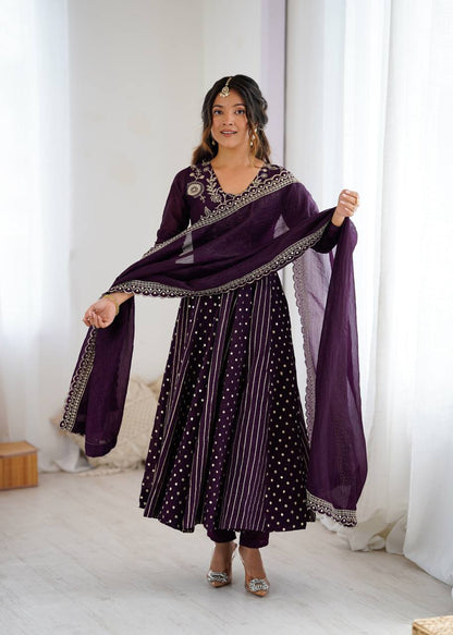 Designer Purple Festive Wear Anarkali Suit Set For Occasion