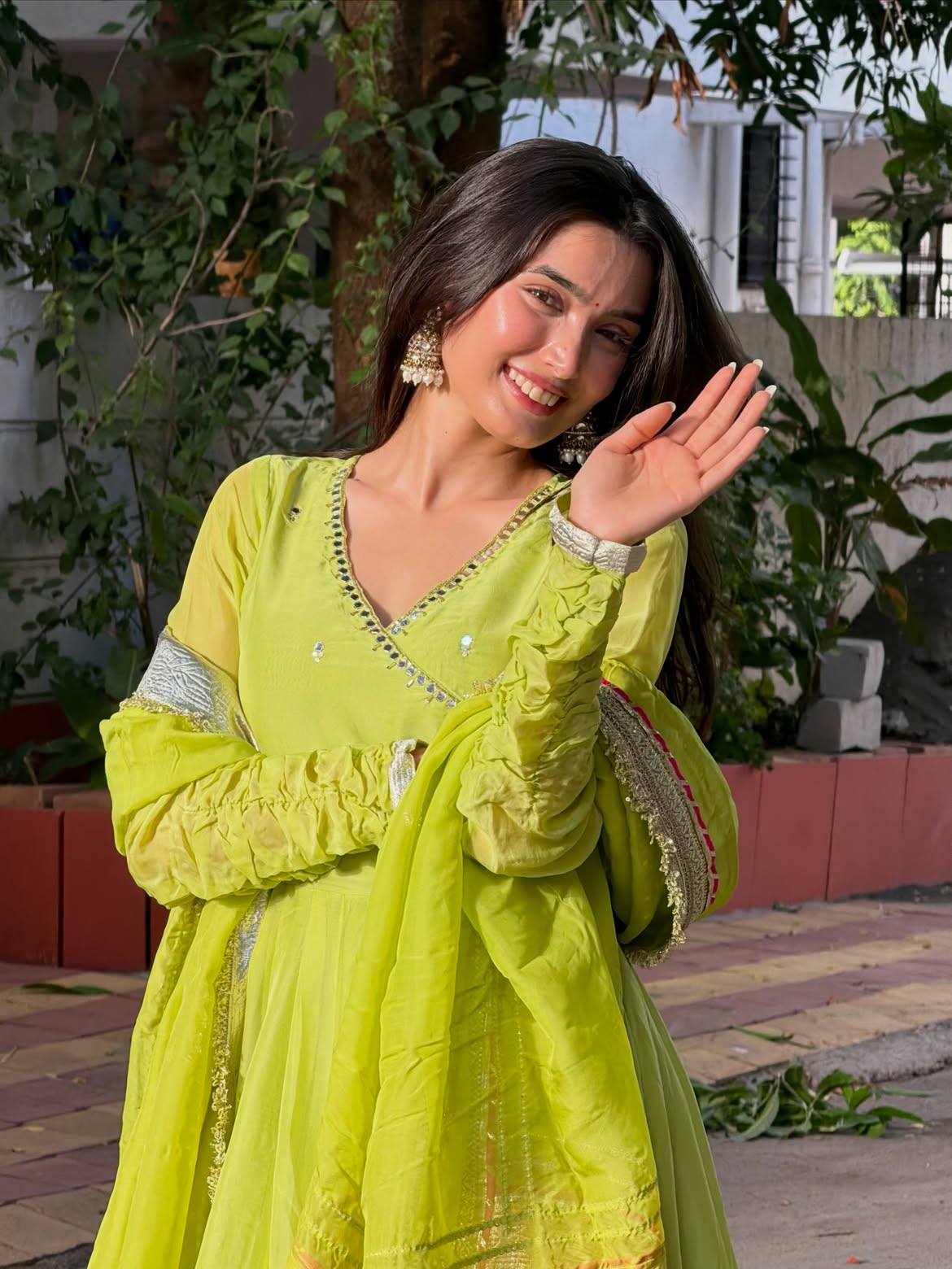 Festive Tabby Organza Silk Anarkali Lehenga Set for Women | Mirror Hand Work