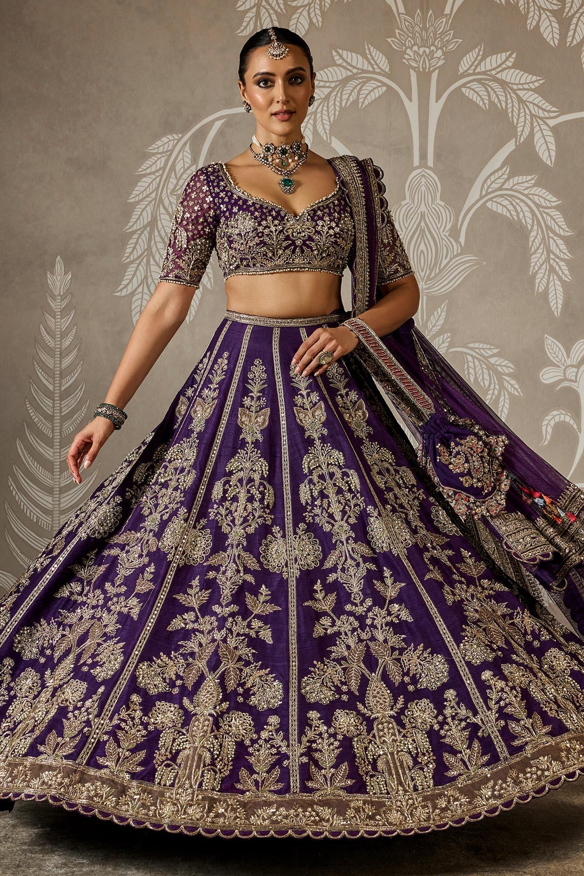 Royal Purple Faux Georgette Lehenga Choli with Heavy Zari, Sequin & Dori Work | Designer Wedding & Party Wear