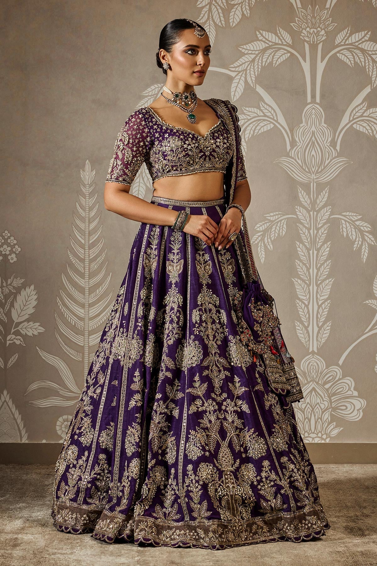 Royal Purple Faux Georgette Lehenga Choli with Heavy Zari, Sequin & Dori Work | Designer Wedding & Party Wear