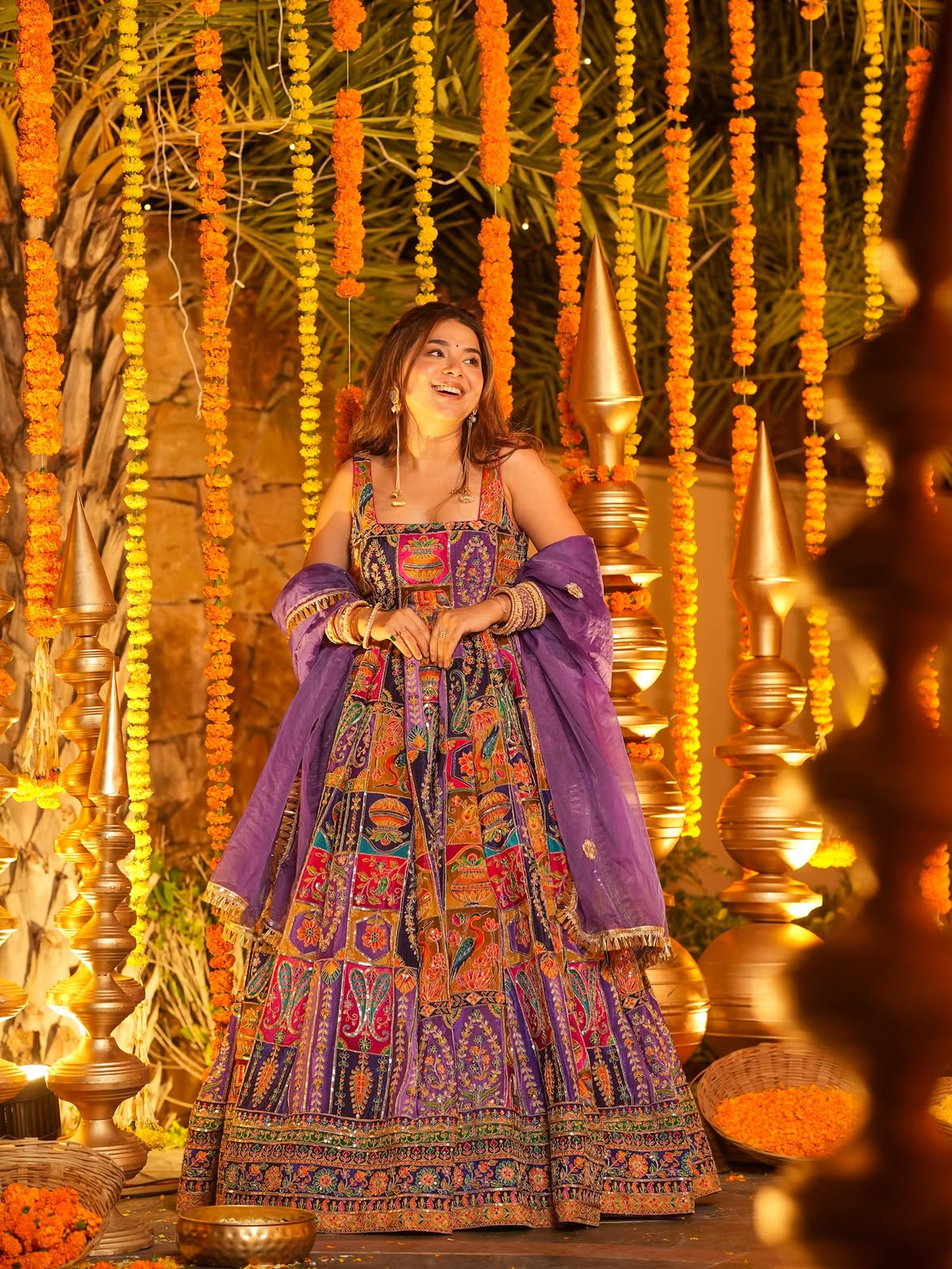 Royal Purple Pure Original Crepe Embroidered Anarkali Gown Set with Organza Dupatta | Designer Wedding & Festive Wear