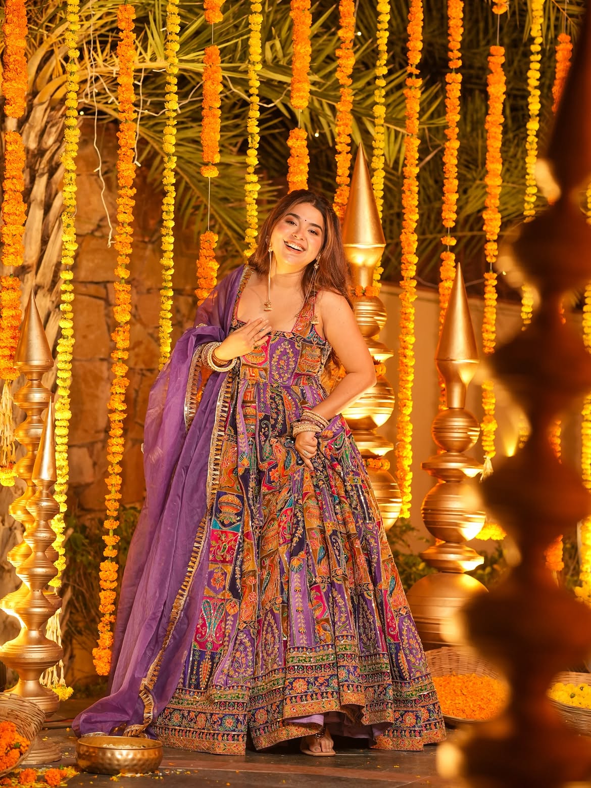 Royal Purple Pure Original Crepe Embroidered Anarkali Gown Set with Organza Dupatta | Designer Wedding & Festive Wear