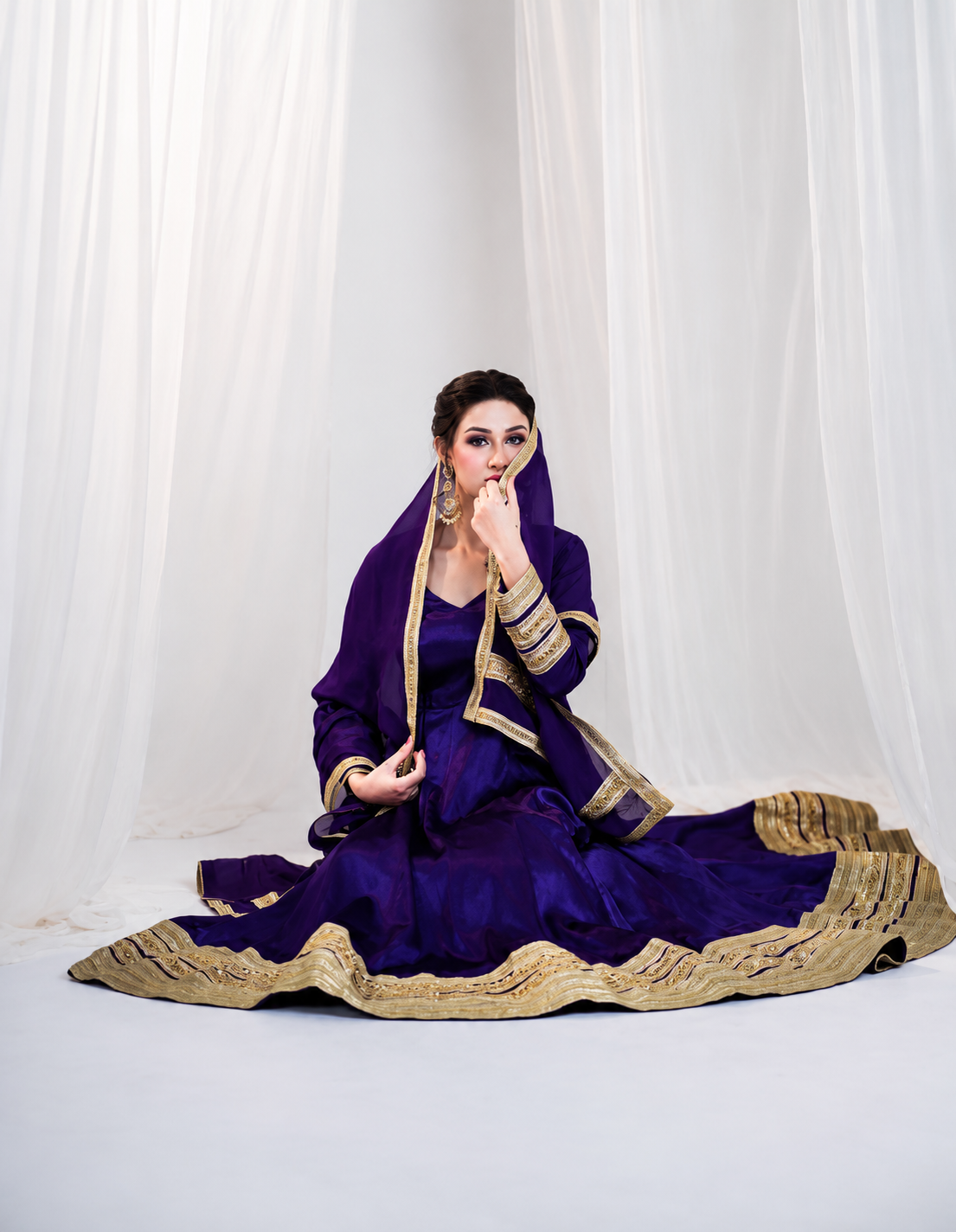 Purple Heavy Silk Embroidered Anarkali Suit Set with Pant & Dupatta for Women