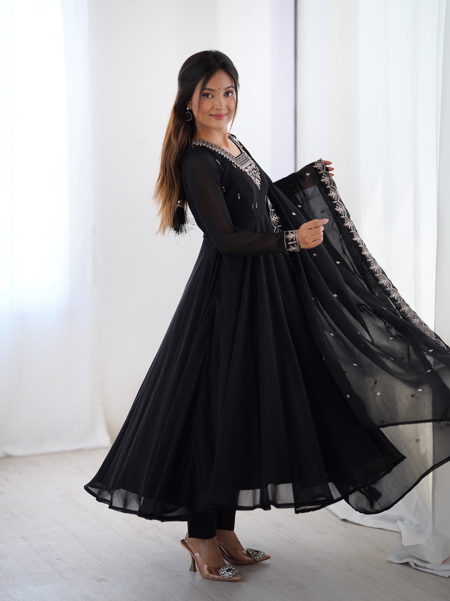Black Embroidered Georgette Anarkali Set