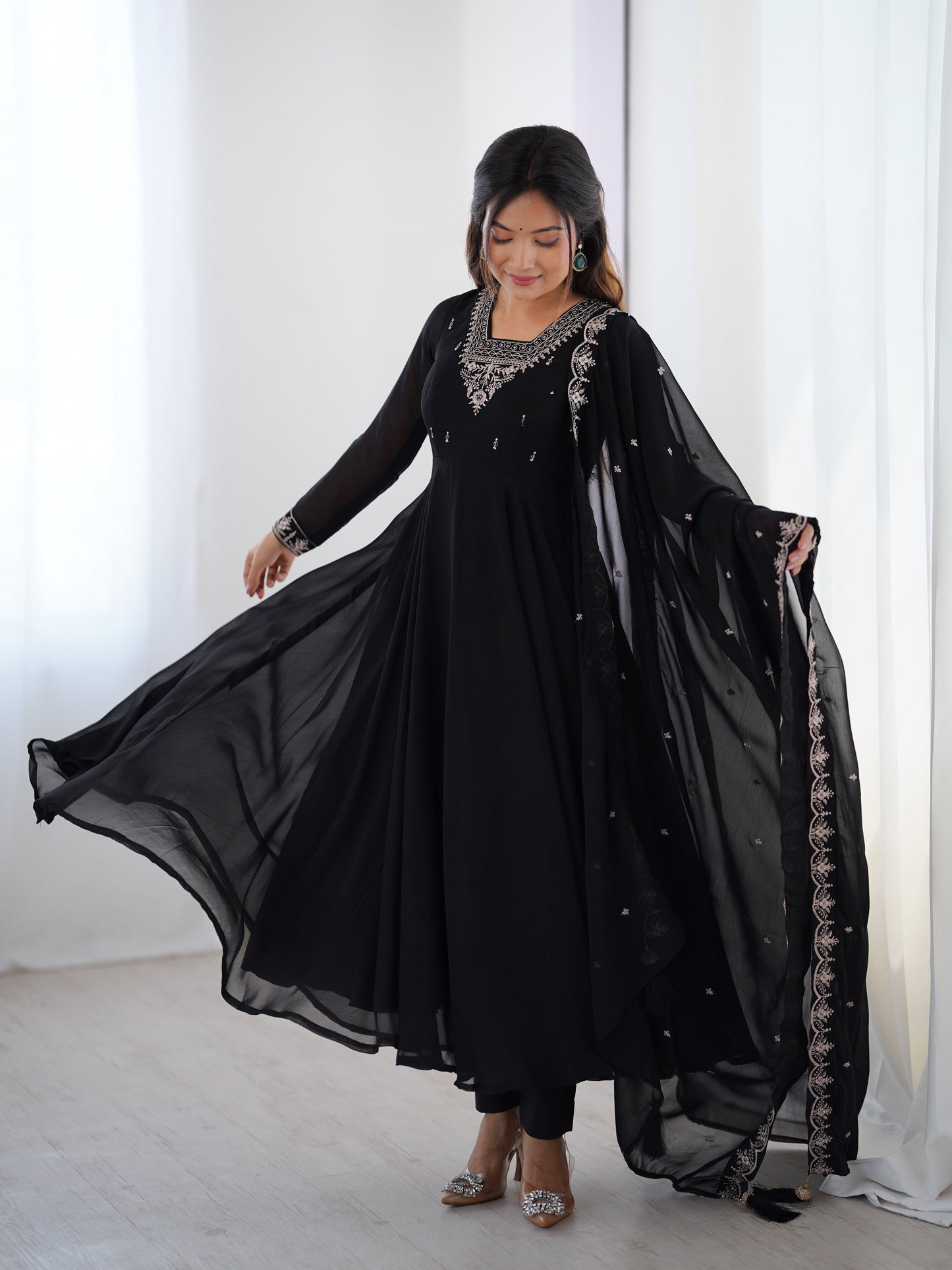 Black Embroidered Georgette Anarkali Set