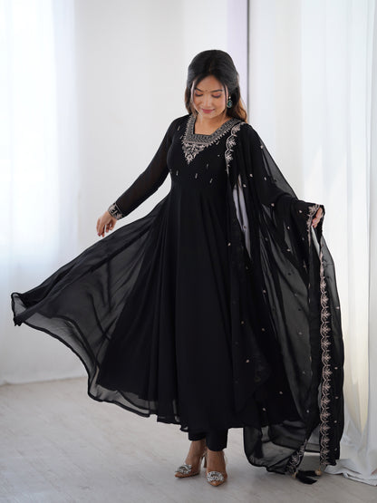 Black Embroidered Georgette Anarkali Set