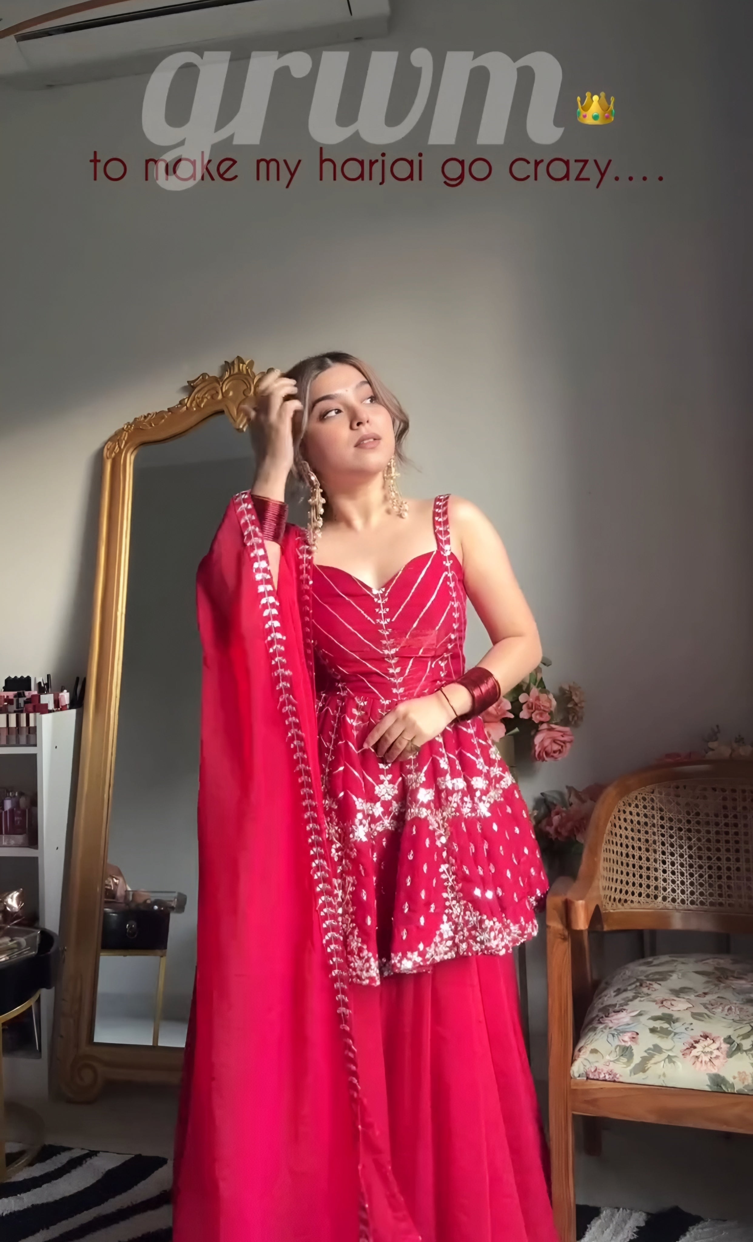 Designer Wine Faux Blooming Peplum Sharara Set with Embroidered Dupatta