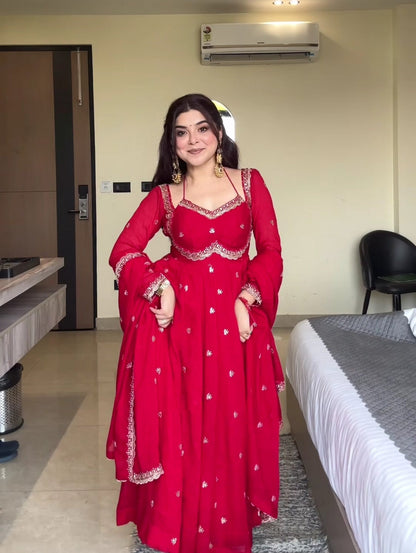 Neha Red Faux Georgette With Sequence Work Anarkali Suit