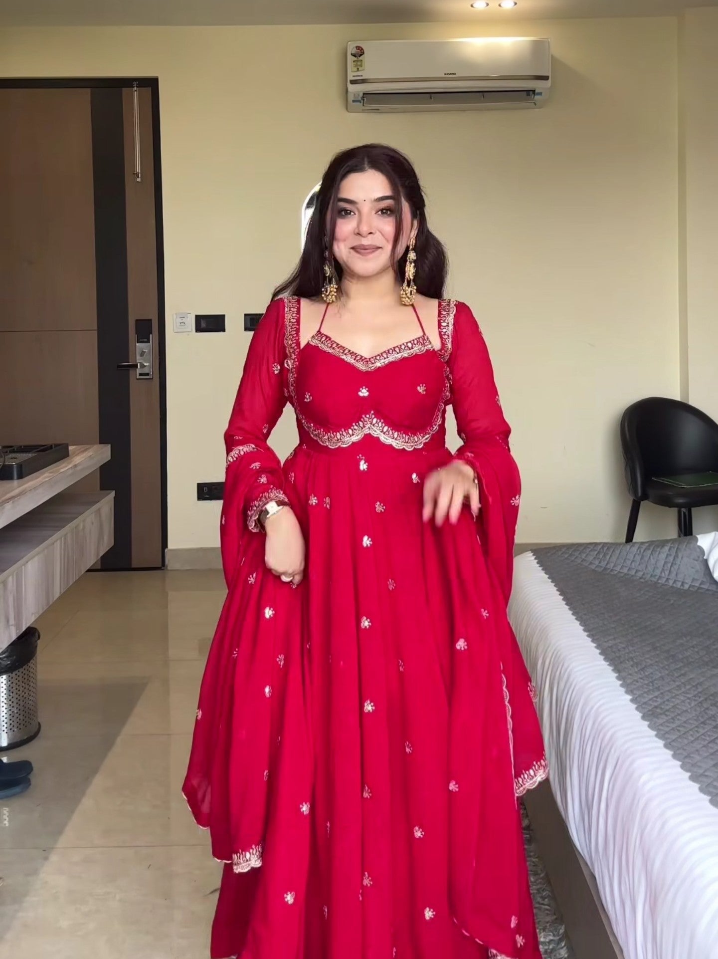 Neha Red Faux Georgette With Sequence Work Anarkali Suit