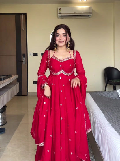 Neha Red Faux Georgette With Sequence Work Anarkali Suit