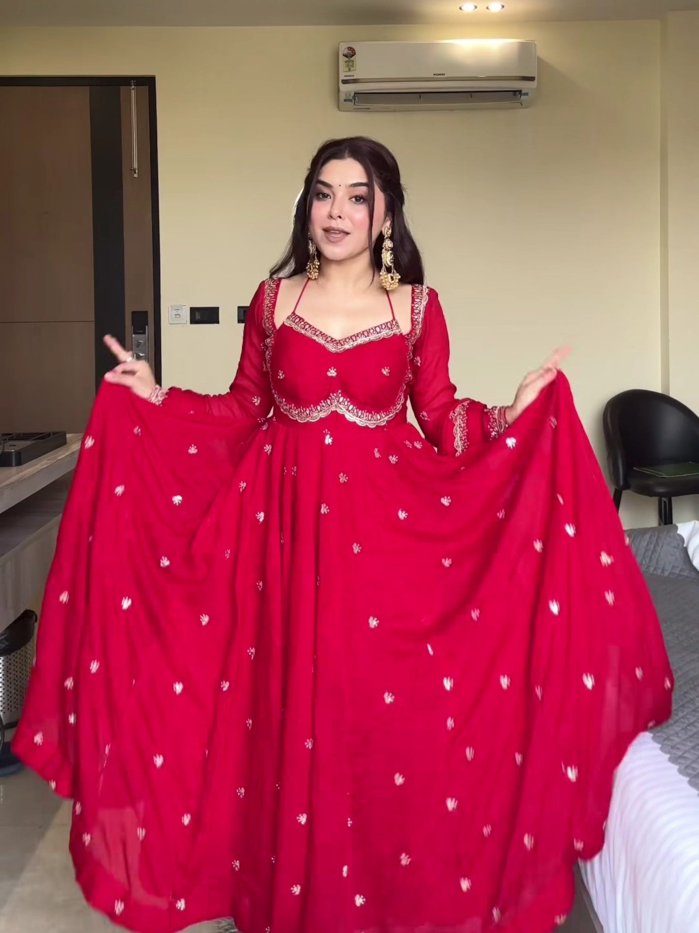 Neha Red Faux Georgette With Sequence Work Anarkali Suit