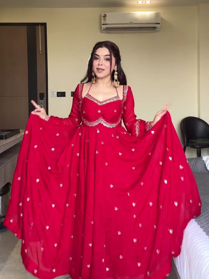 Neha Red Faux Georgette With Sequence Work Anarkali Suit