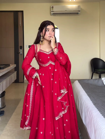 Neha Red Faux Georgette With Sequence Work Anarkali Suit