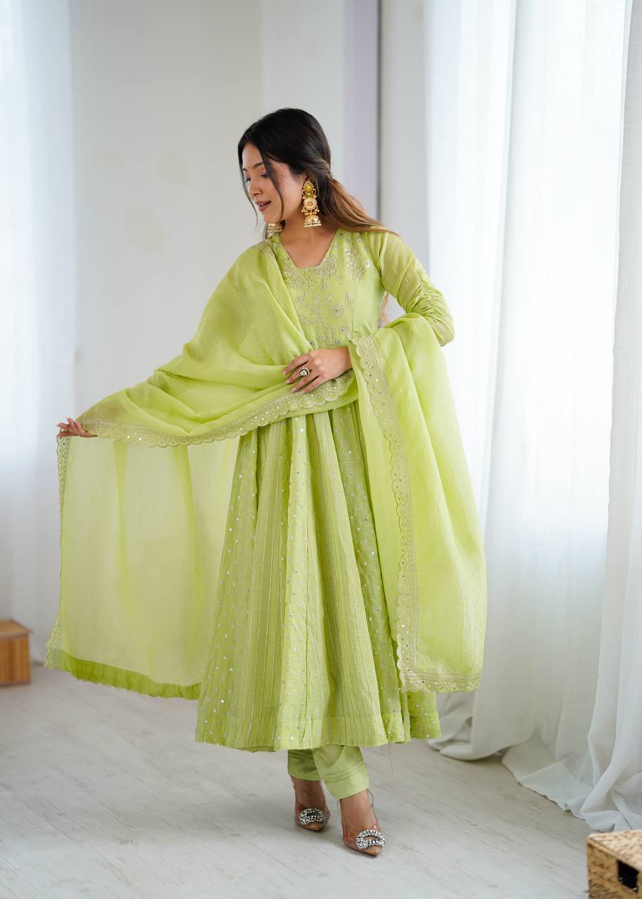 Stylish Light Green Festive Ethnic Anarkali Dress with Dupatta