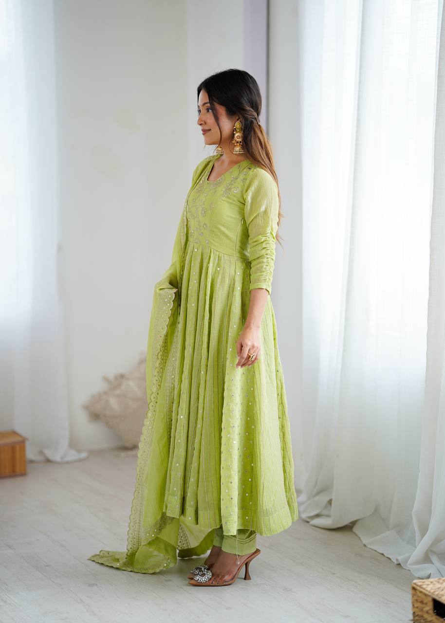 Stylish Light Green Festive Ethnic Anarkali Dress with Dupatta