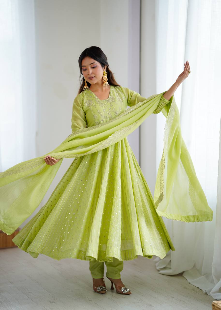 Stylish Light Green Festive Ethnic Anarkali Dress with Dupatta