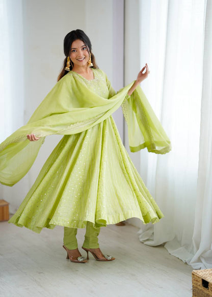 Stylish Light Green Festive Ethnic Anarkali Dress with Dupatta