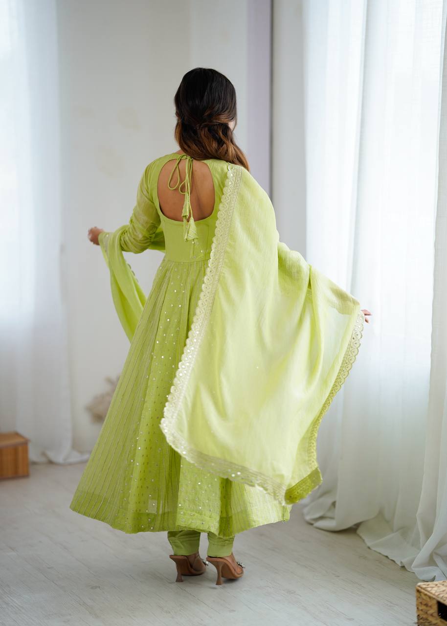 Stylish Light Green Festive Ethnic Anarkali Dress with Dupatta