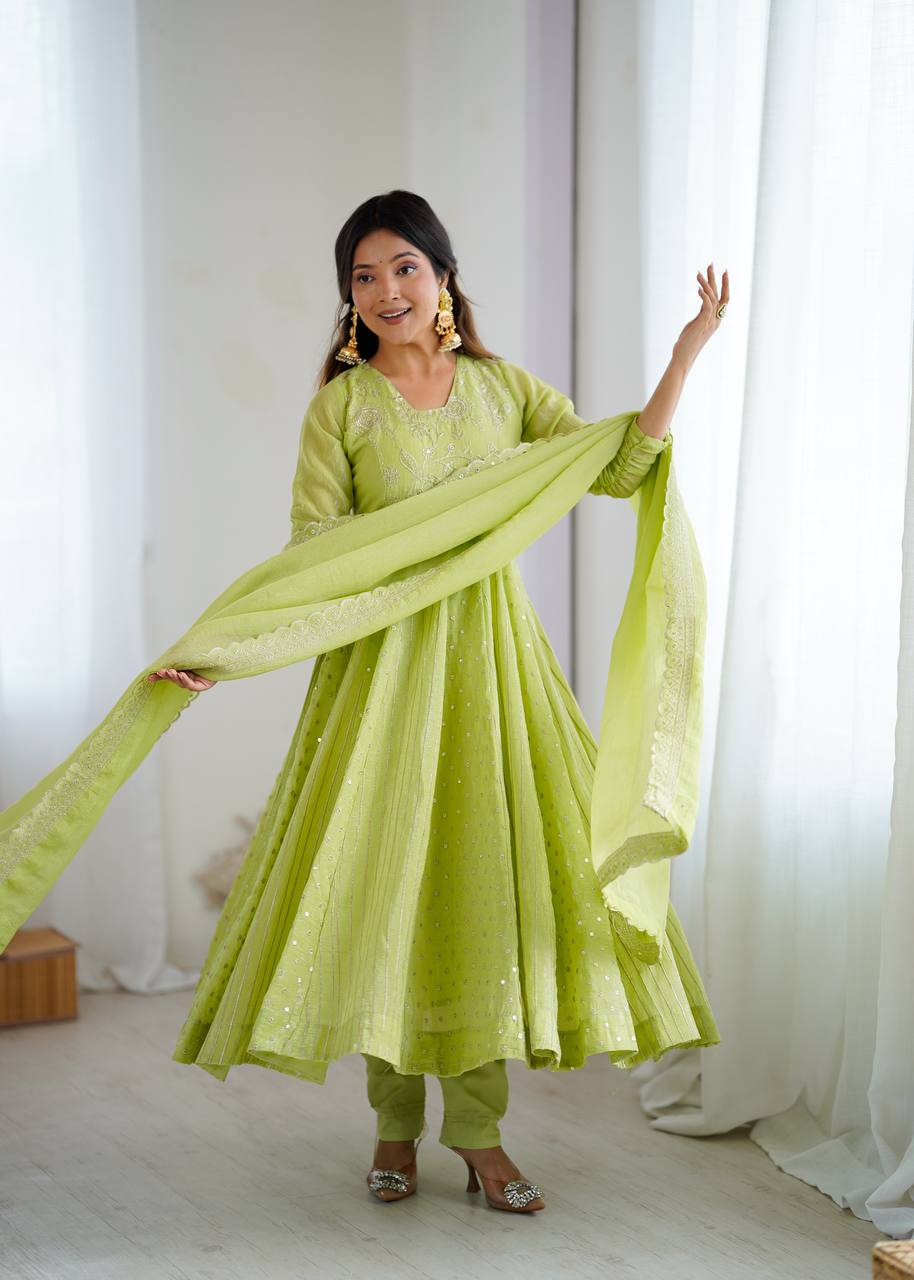 Stylish Light Green Festive Ethnic Anarkali Dress with Dupatta