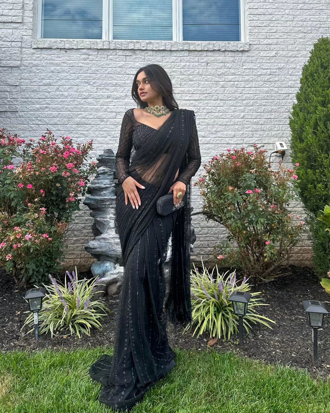 Elegant Black Sequin Saree with Full Sleeve Blouse | Soft Net Lace Border Party Wear Saree