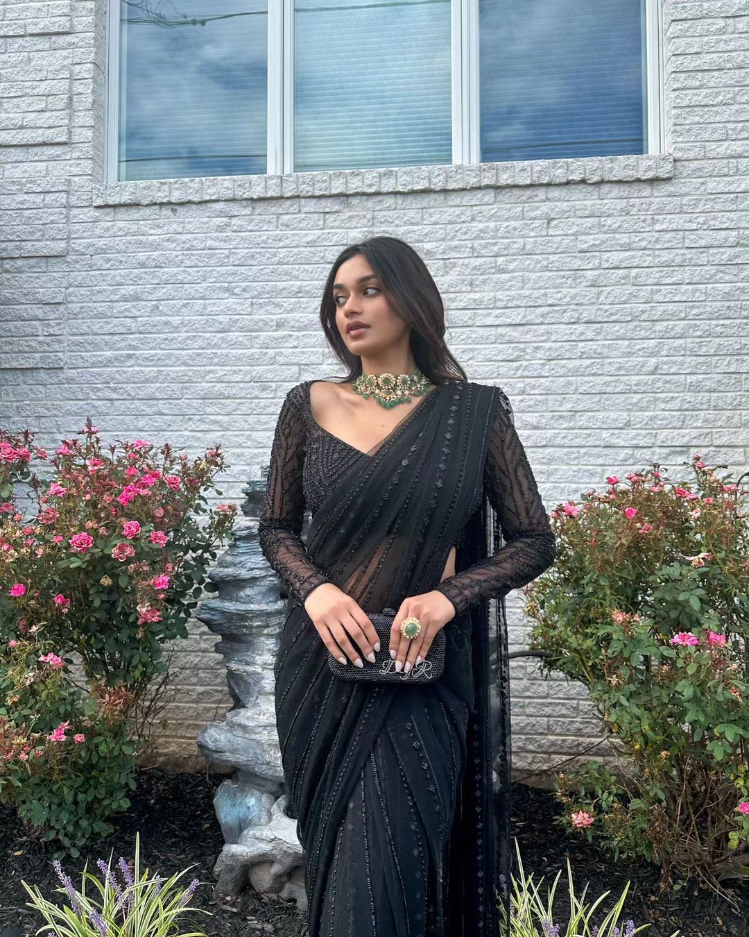 Elegant Black Sequin Saree with Full Sleeve Blouse | Soft Net Lace Border Party Wear Saree