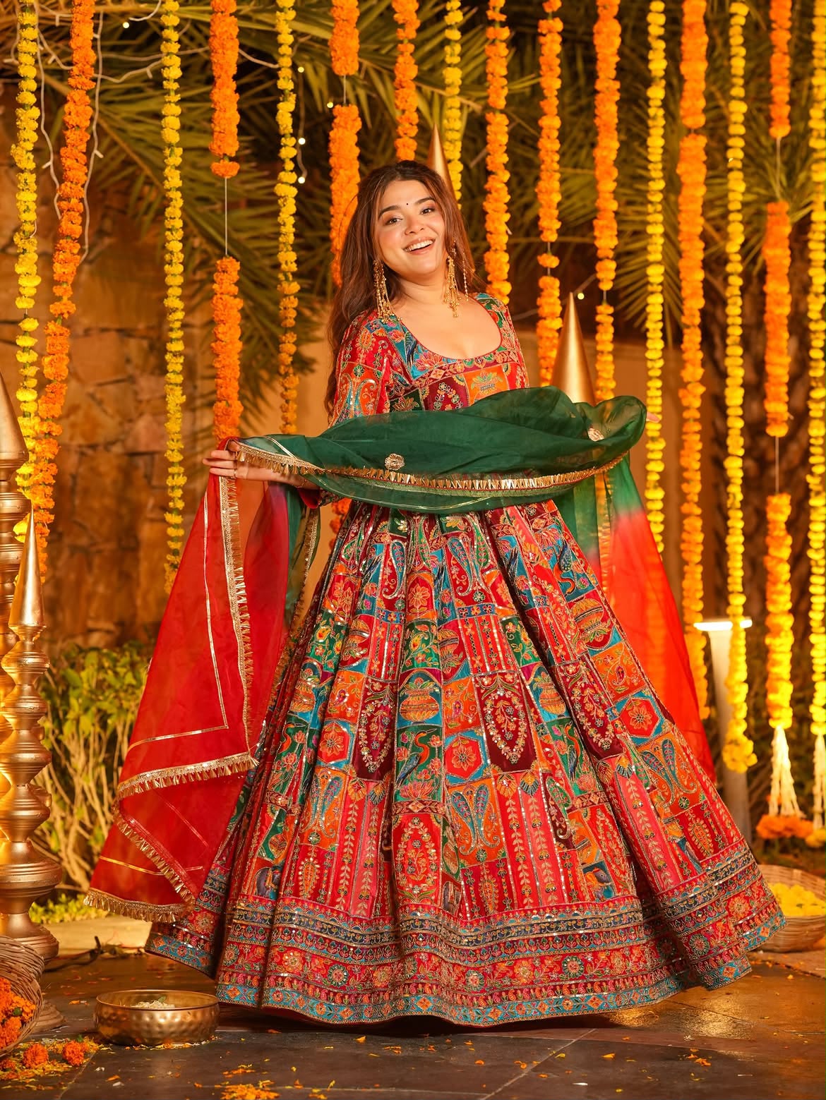 Multicolor Designer Gown Set for Women | Pure Crepe Embroidered Ethnic Wear with Pant & Dupatta | Wedding & Festival Collection