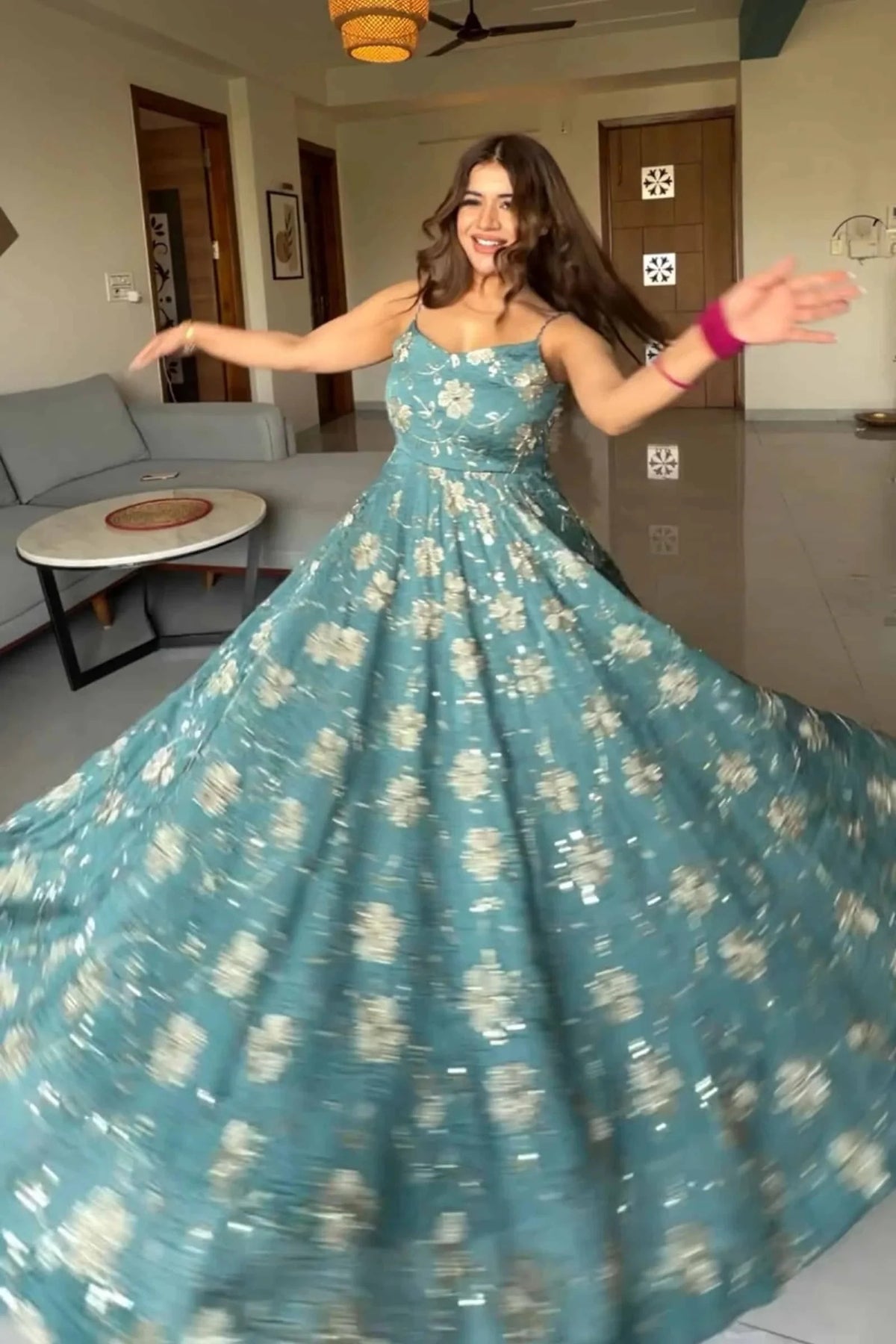 Luxury Teal Blue Heavy Crush Silk Anarkali Suit with Dupatta | Reception & Party Wear