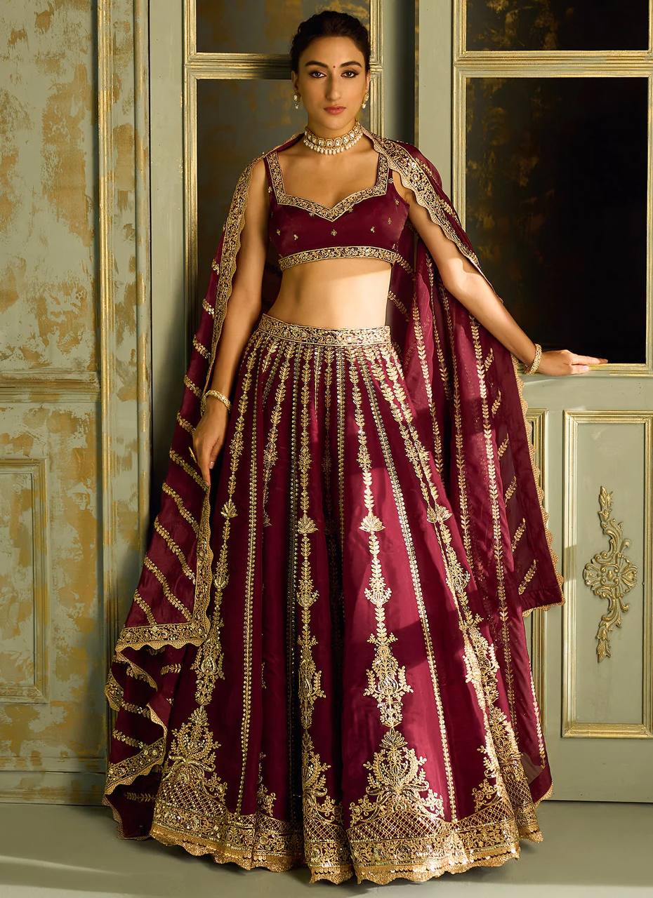 Luxury Wine Kasturi Silk Bridal Lehenga for Women | Wedding, Reception & Engagement Wear