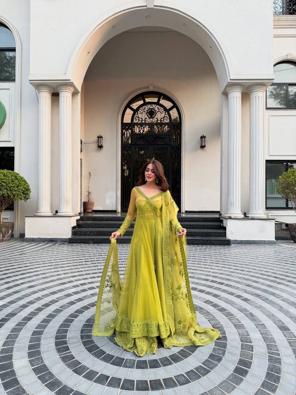 Lime Green Lehenga Choli Set with Thread & Sequin Embroidery | Butterfly Net Wedding & Festive Wear