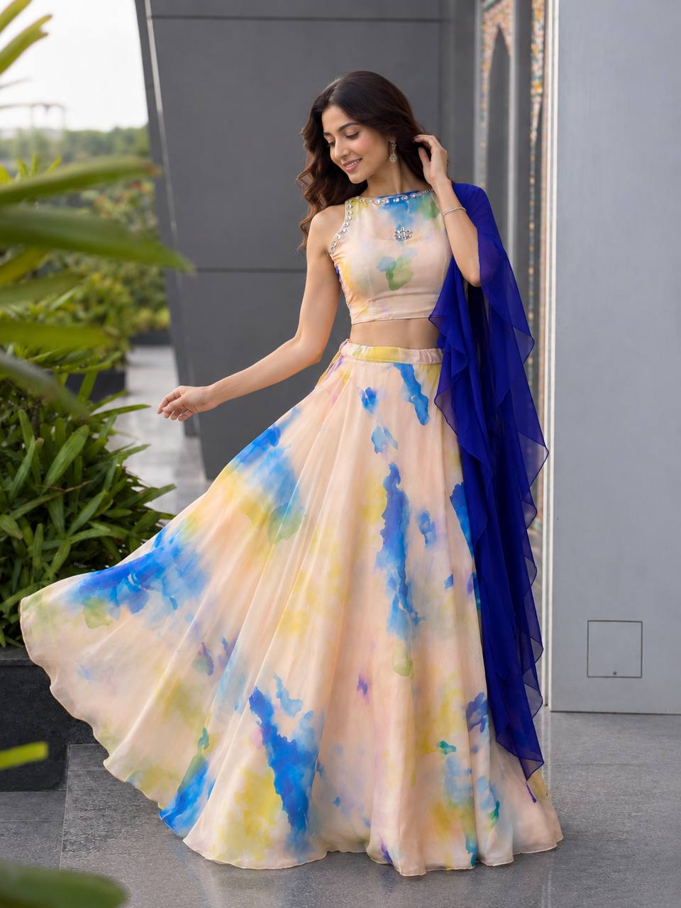 Designer Jimmy Organza Digital Printed Lehenga Choli Set | Women's Party & Wedding Wear