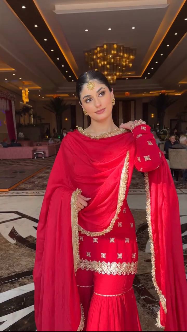 Designer Faux Georgette Sharara Set with Four-Side Lace Dupatta | Festive & Wedding Wear